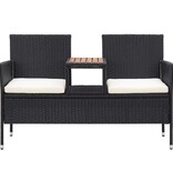 VidaXL Tuinbank 2-zits met tafeltje 143 cm poly rattan zwart