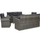 VidaXL 5-delige Tuinset met kussens poly rattan grijs