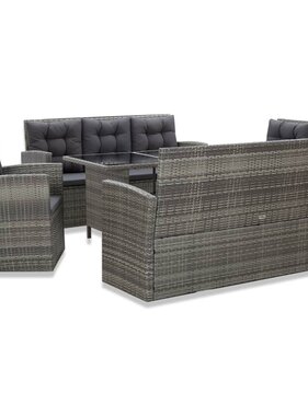 VidaXL 5-delige Tuinset met kussens poly rattan grijs
