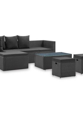 VidaXL 4-delige Loungeset met kussens poly rattan zwart