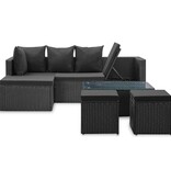 VidaXL 4-delige Loungeset met kussens poly rattan zwart