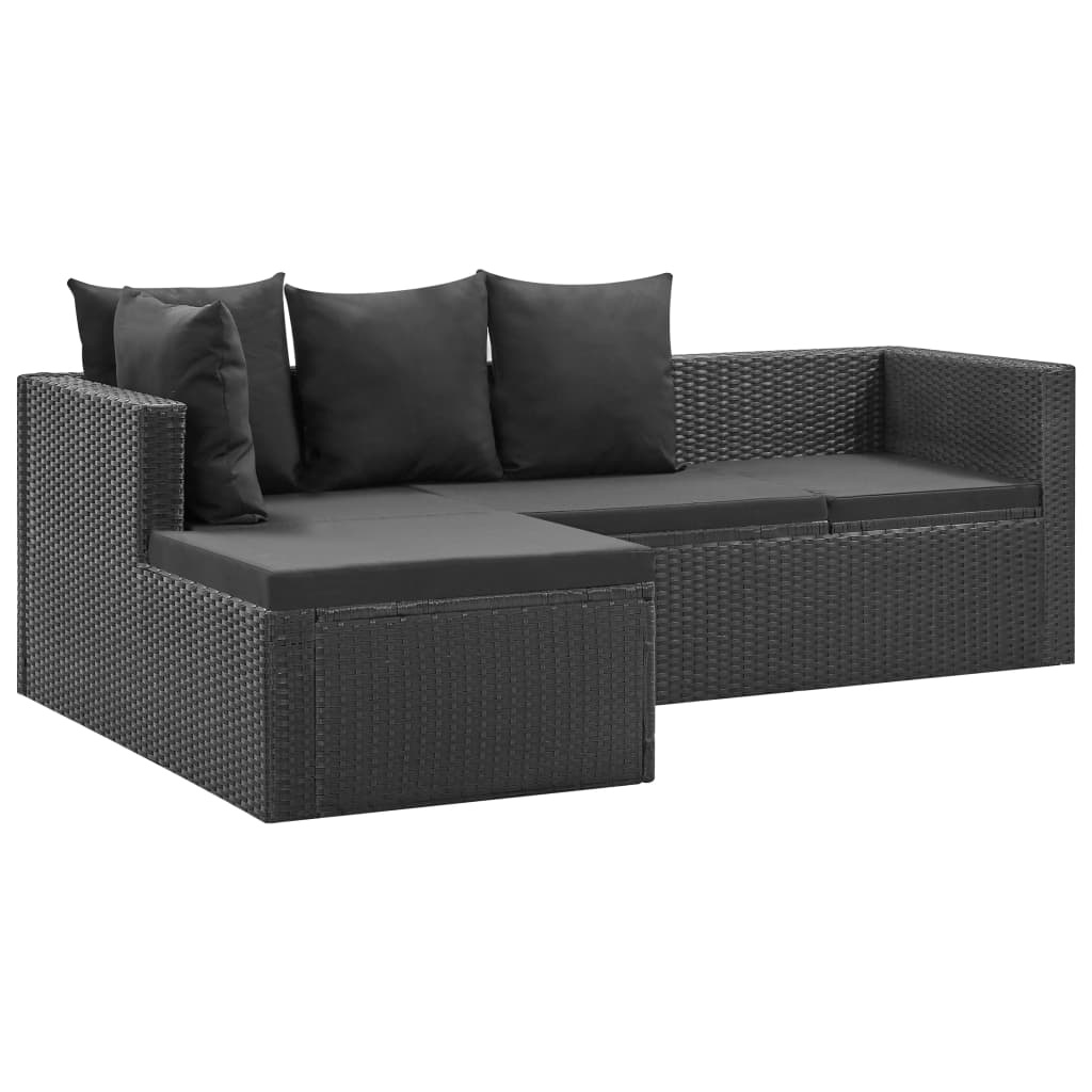 VidaXL 4-delige Loungeset met kussens poly rattan zwart