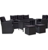 VidaXL 6-delige Loungeset met kussens poly rattan zwart