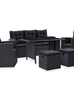 VidaXL 6-delige Loungeset met kussens poly rattan zwart