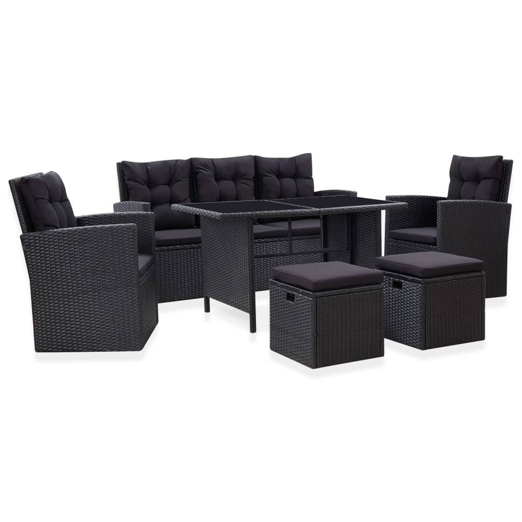 VidaXL 6-delige Loungeset met kussens poly rattan zwart