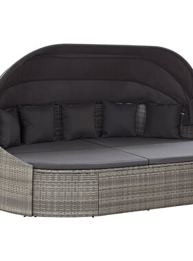 VidaXL Loungebed met luifel poly rattan grijs