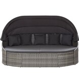 VidaXL Loungebed met luifel poly rattan grijs
