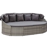 VidaXL Loungebed met luifel poly rattan grijs