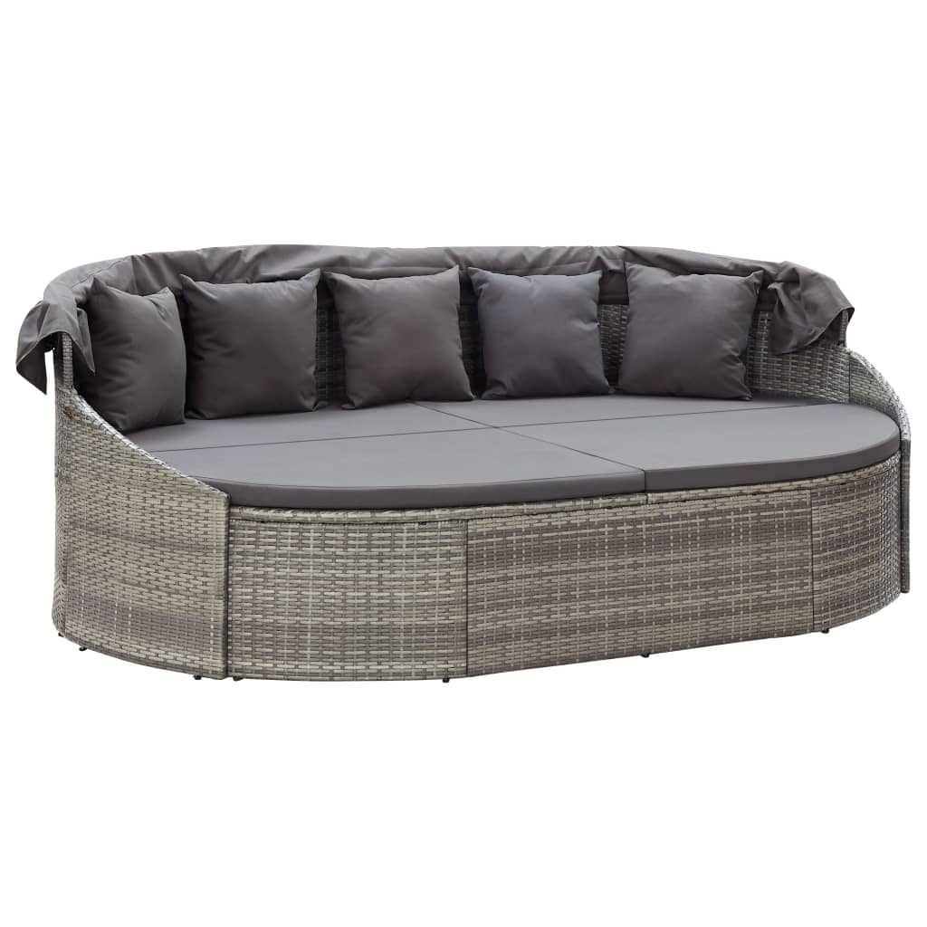 VidaXL Loungebed met luifel poly rattan grijs