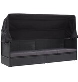 VidaXL Loungebank met luifel poly rattan zwart