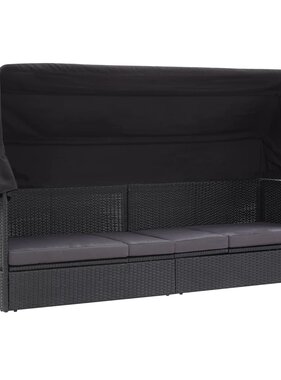 VidaXL Loungebank met luifel poly rattan zwart