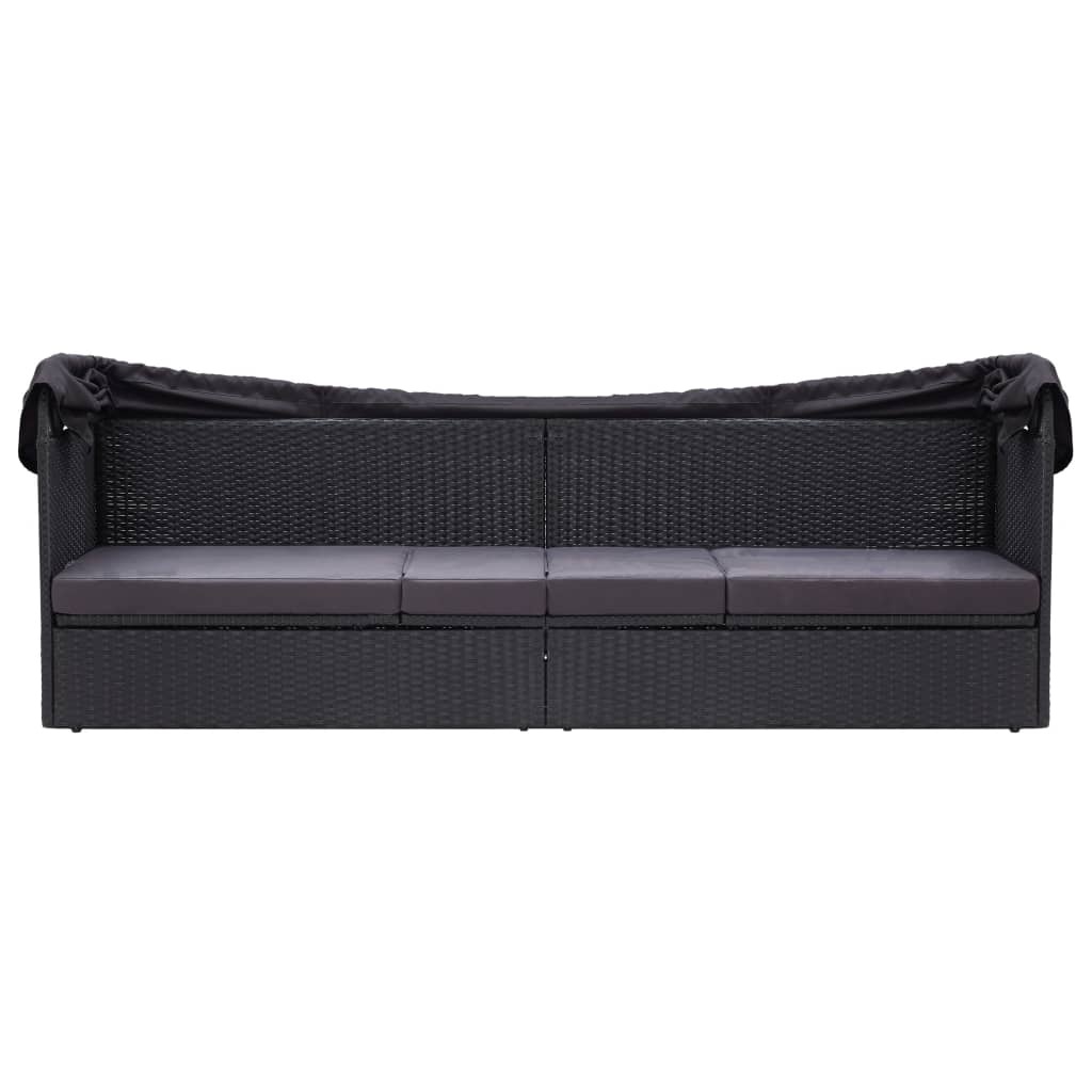 VidaXL Loungebank met luifel poly rattan zwart