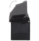 VidaXL Loungebank met luifel poly rattan zwart
