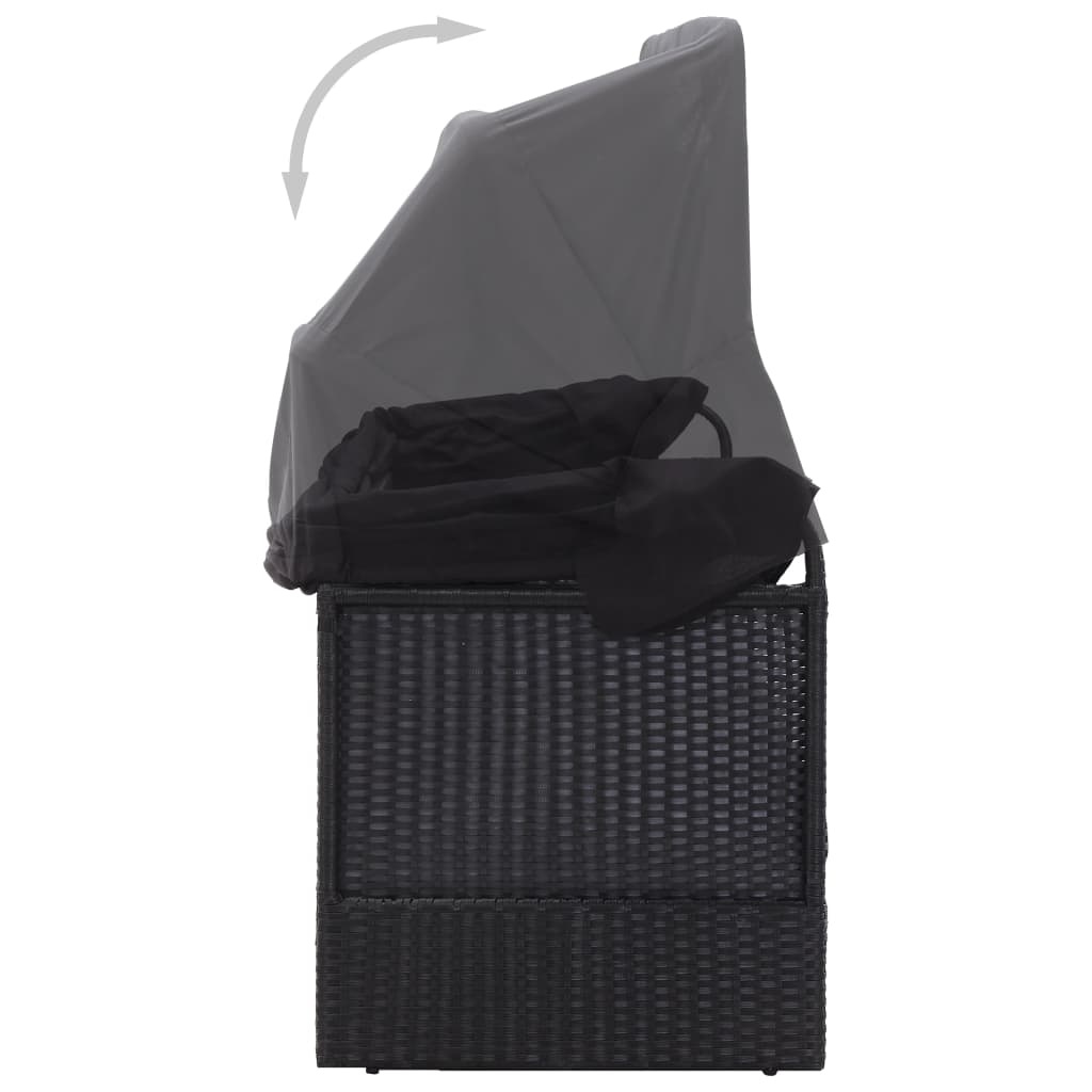 VidaXL Loungebank met luifel poly rattan zwart