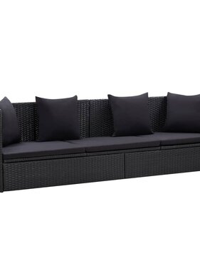 VidaXL Tuinbed met kussens poly rattan zwart