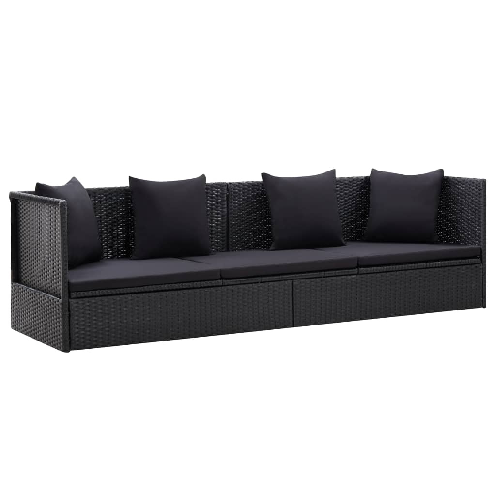 VidaXL Tuinbed met kussens poly rattan zwart