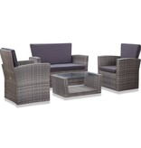 VidaXL 4-delige Loungeset met kussens poly rattan grijs