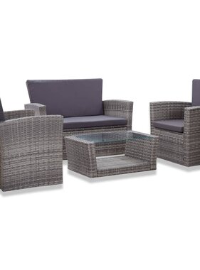 VidaXL 4-delige Loungeset met kussens poly rattan grijs