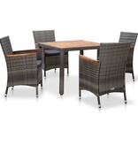 VidaXL 5-delige Tuinset met kussens poly rattan grijs
