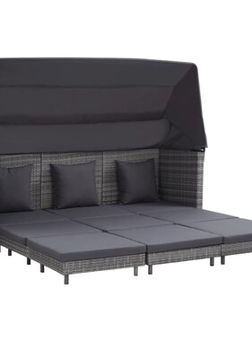 VidaXL Slaapbank met luifel 3-zits verlengbaar poly rattan grijs