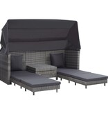 VidaXL Slaapbank met luifel 3-zits verlengbaar poly rattan grijs