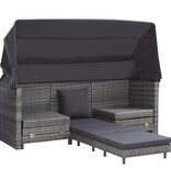VidaXL Slaapbank met luifel 3-zits verlengbaar poly rattan grijs