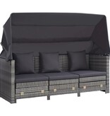 VidaXL Slaapbank met luifel 3-zits verlengbaar poly rattan grijs