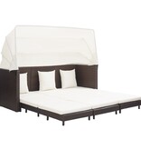 VidaXL Slaapbank met luifel 3-zits verlengbaar poly rattan bruin