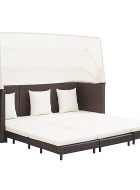 VidaXL Slaapbank met luifel 3-zits verlengbaar poly rattan bruin