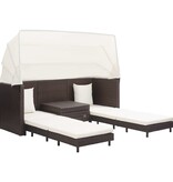 VidaXL Slaapbank met luifel 3-zits verlengbaar poly rattan bruin
