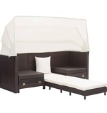 VidaXL Slaapbank met luifel 3-zits verlengbaar poly rattan bruin