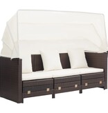 VidaXL Slaapbank met luifel 3-zits verlengbaar poly rattan bruin