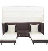 VidaXL Slaapbank met luifel 3-zits verlengbaar poly rattan bruin