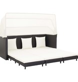 VidaXL Slaapbank met luifel 3-zits verlengbaar poly rattan zwart