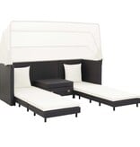 VidaXL Slaapbank met luifel 3-zits verlengbaar poly rattan zwart