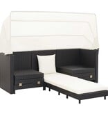 VidaXL Slaapbank met luifel 3-zits verlengbaar poly rattan zwart