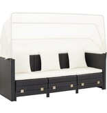 VidaXL Slaapbank met luifel 3-zits verlengbaar poly rattan zwart