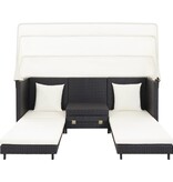 VidaXL Slaapbank met luifel 3-zits verlengbaar poly rattan zwart
