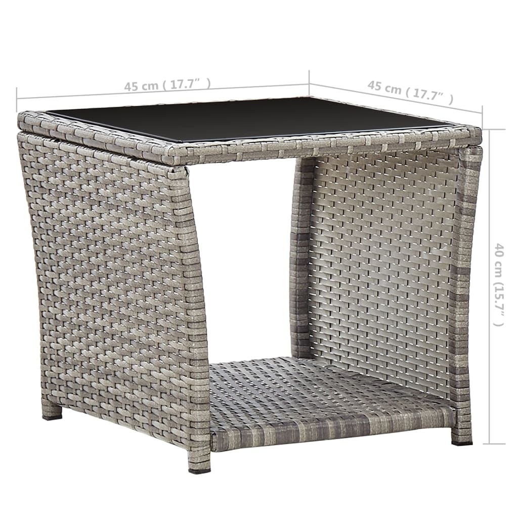 VidaXL Salontafel 45x45x40 cm poly rattan en glas grijs
