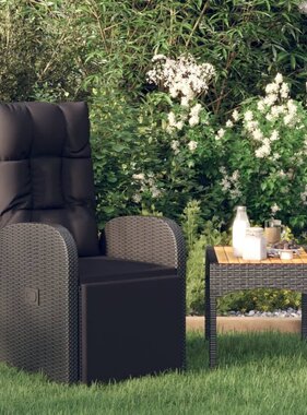 VidaXL Tuinstoel verstelbaar met kussen poly rattan zwart