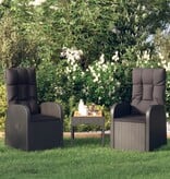 VidaXL Tuinstoelen 2 st verstelbaar met kussens poly rattan zwart
