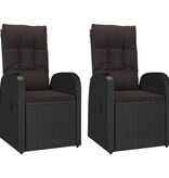 VidaXL Tuinstoelen 2 st verstelbaar met kussens poly rattan zwart