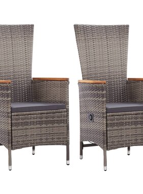 VidaXL Tuinstoelen 2 st met kussens poly rattan grijs