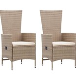VidaXL Tuinstoelen 2 st met kussens poly rattan beige
