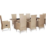 VidaXL 9-delige Tuinset met kussens poly rattan beige