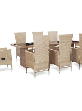 VidaXL 9-delige Tuinset met kussens poly rattan beige