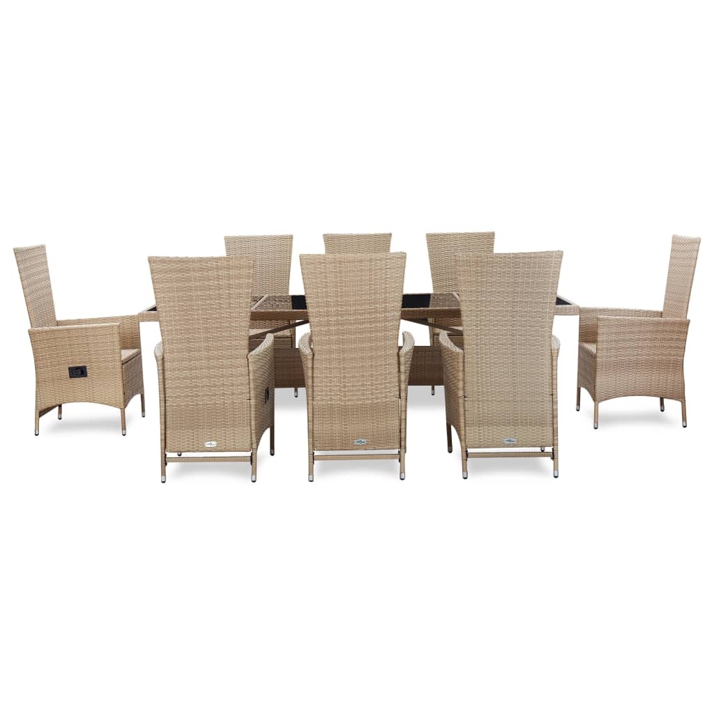 VidaXL 9-delige Tuinset met kussens poly rattan beige