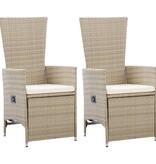 VidaXL Tuinstoelen 2 st verstelbaar met kussens poly rattan beige