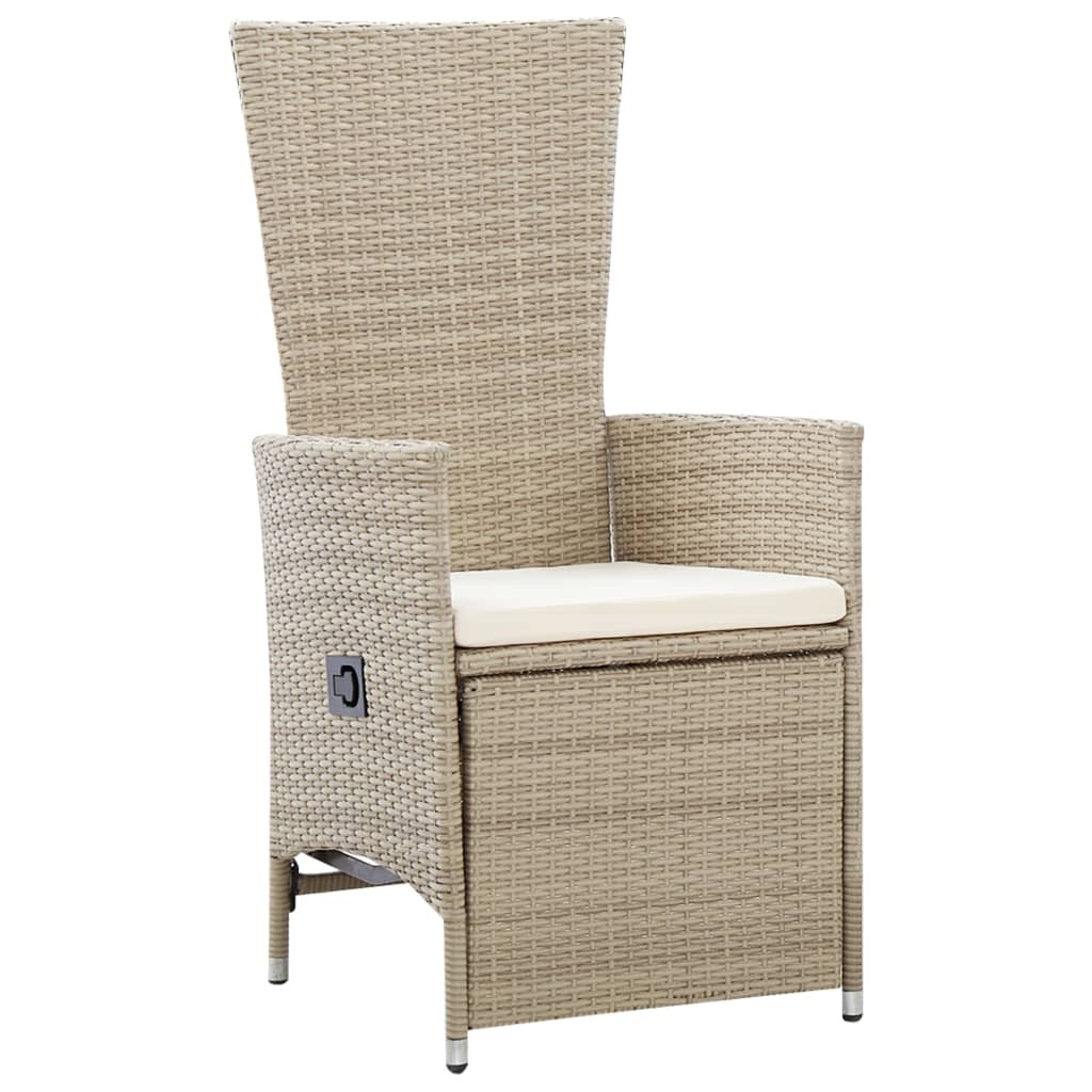 VidaXL Tuinstoelen 2 st verstelbaar met kussens poly rattan beige