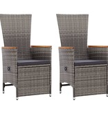VidaXL Tuinstoelen 2 st verstelbaar met kussens poly rattan grijs